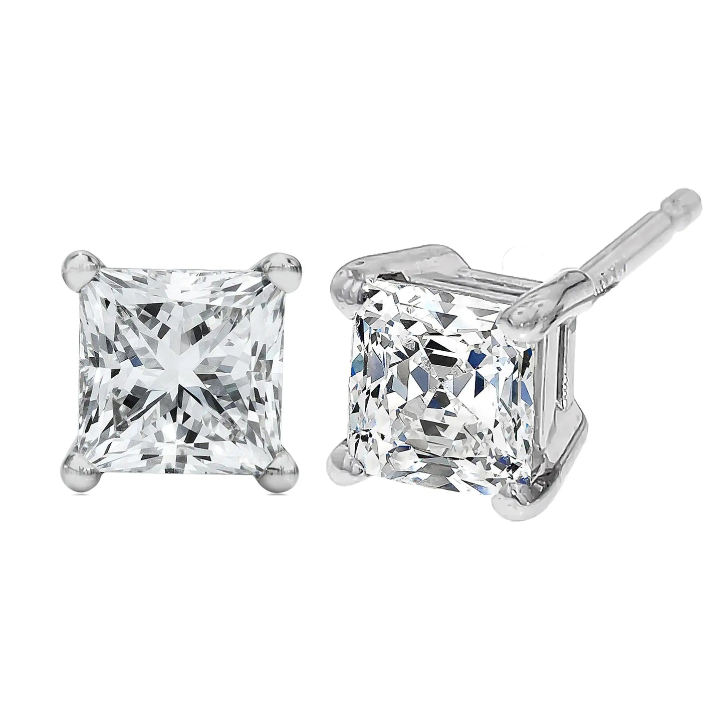 14K White Gold Princess Cut Stud Earrings