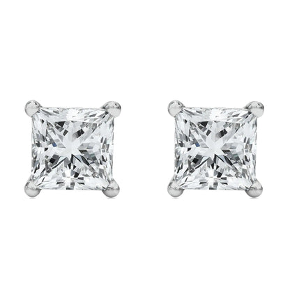 14K White Gold Princess Cut Stud Earrings