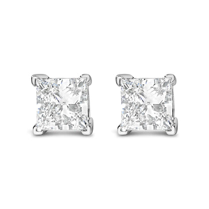 14K White Gold Princess Cut Stud Earrings