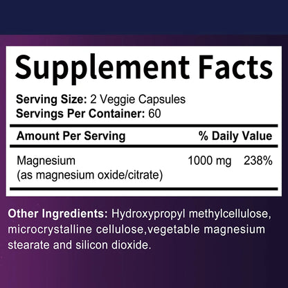 Magnesium Citrate 1000mg - 120 Capsules