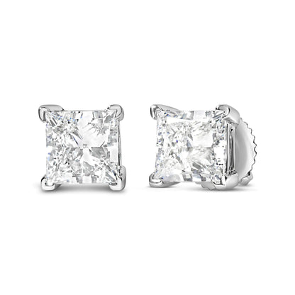 14K White Gold Princess Cut Stud Earrings