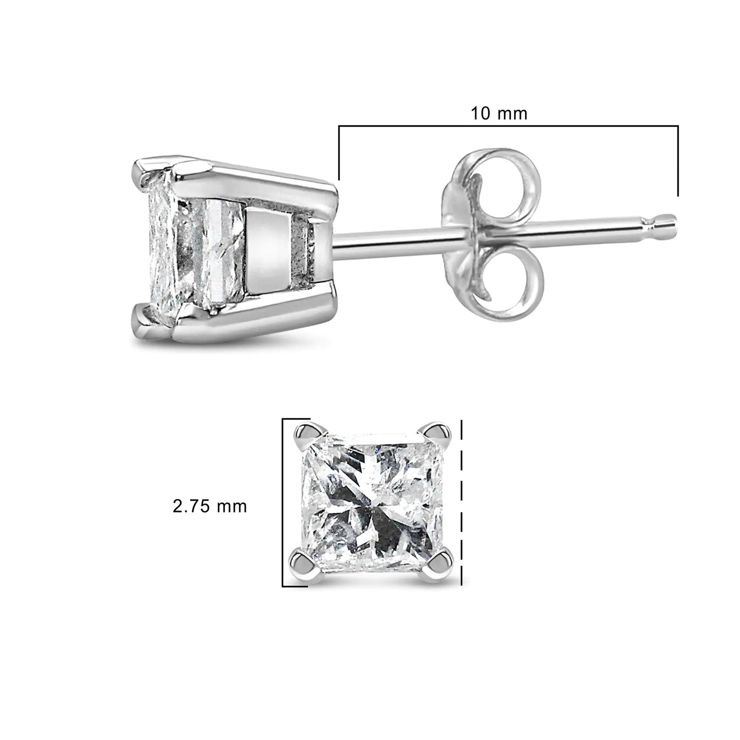 14K White Gold Princess Cut Stud Earrings