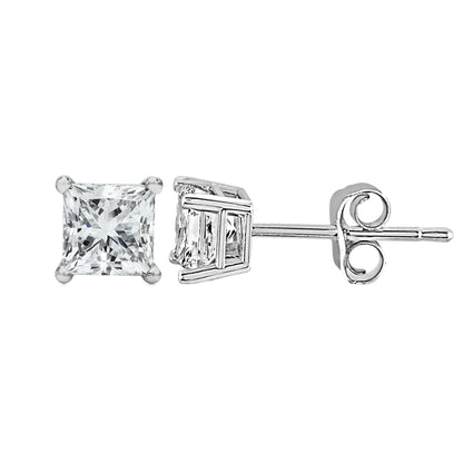 14K White Gold Princess Cut Stud Earrings