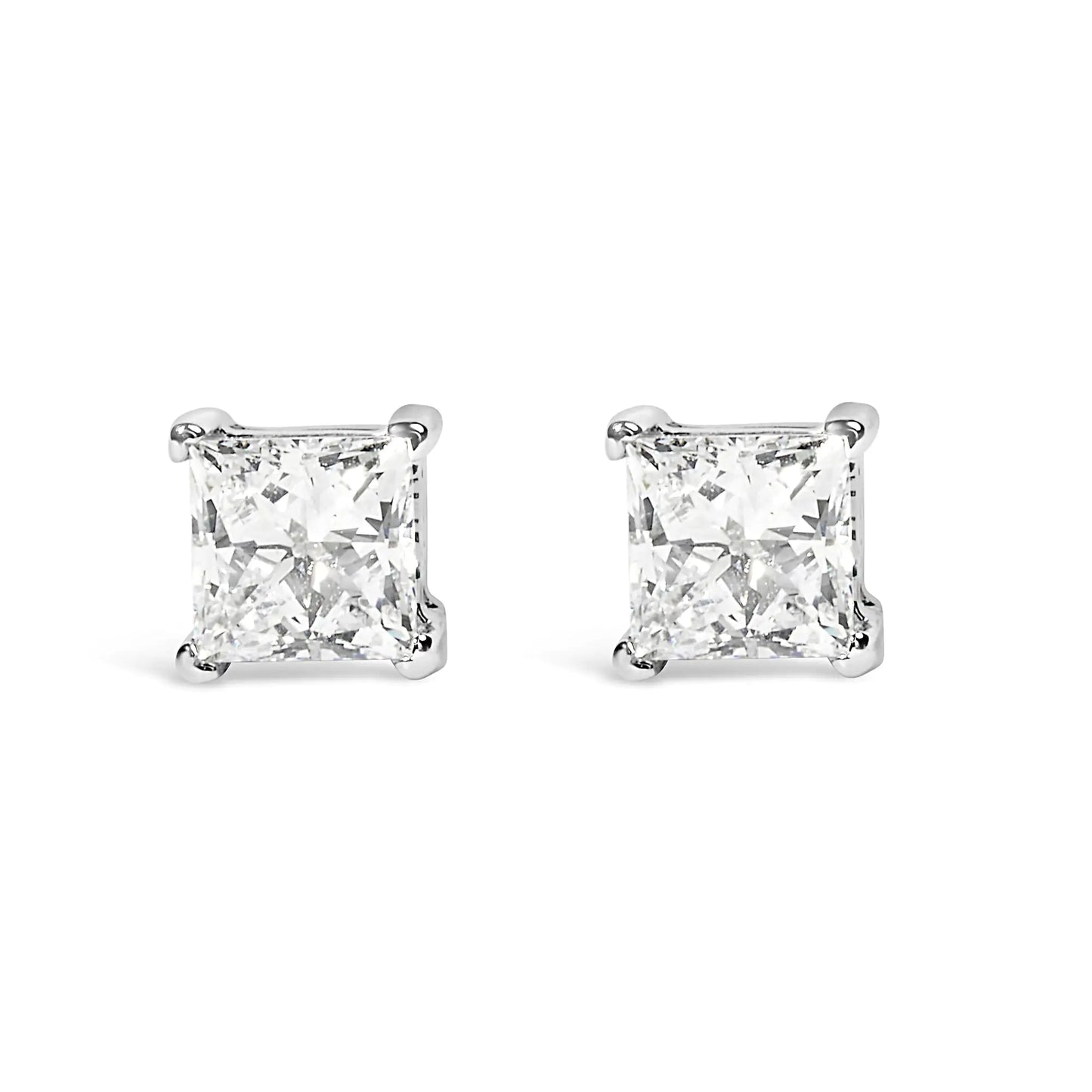 14K White Gold Princess Cut Stud Earrings