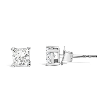 14K White Gold Princess Cut Stud Earrings