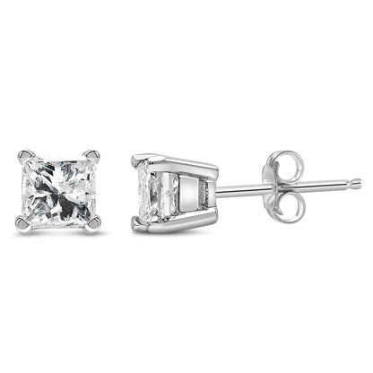 14K White Gold Princess Cut Stud Earrings