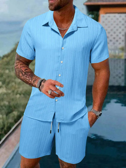 Polo sencillo de verano para hombre, informal, cómodo, holgado, fino, sin capucha, de manga corta, pantalones cortos, traje deportivo urbano de moda para ocio