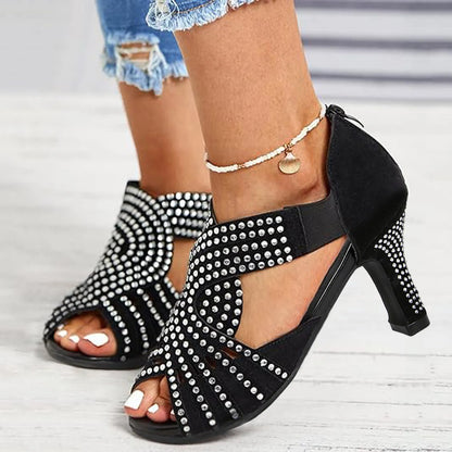 Rhinestone Open Toe High Heel Shoes