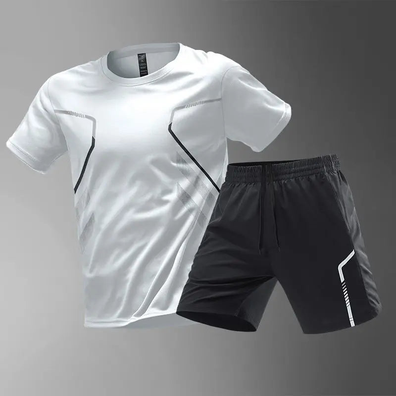 Sommer Eis Seide Sport Männer Sets Neue Quick Dry Atmungsaktive Gym Kleidung Lauf Basketball-Training Kurzarm Tops Shorts Anzug