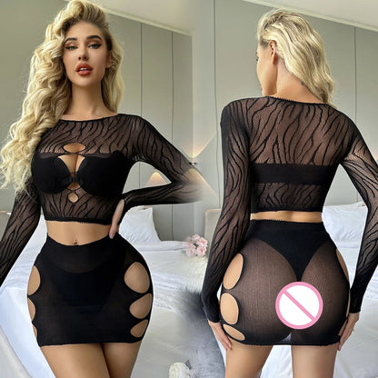 Transparent Mesh Hollow Beach Dress