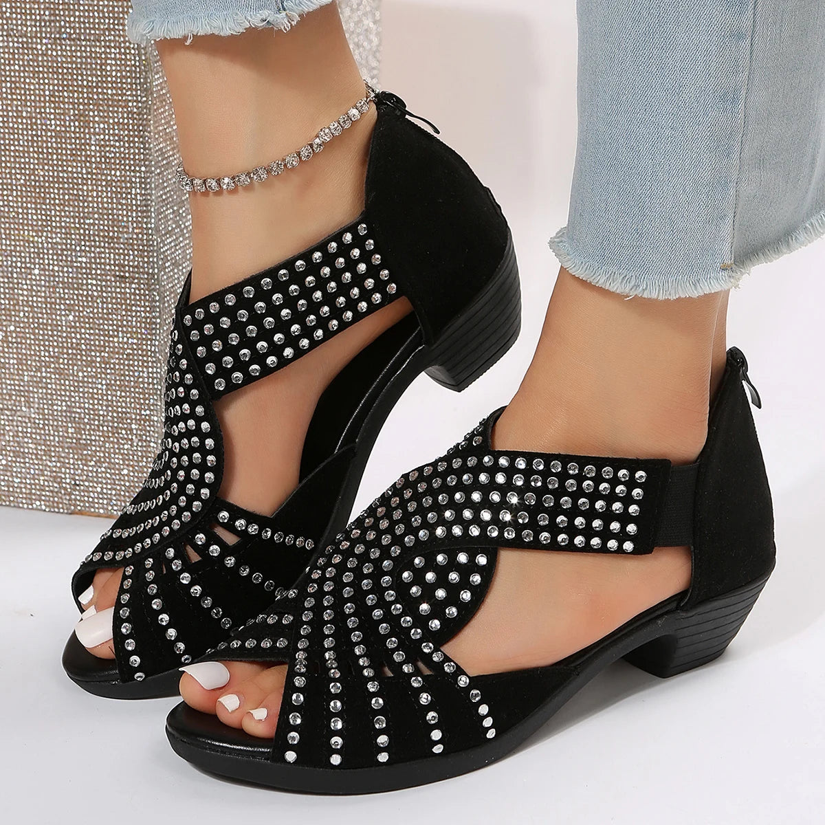 Rhinestone open-toe shoes