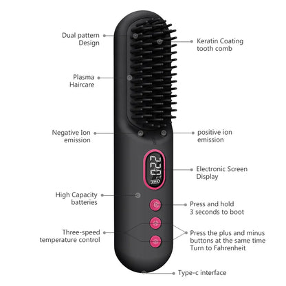 Cordless Portable Hair Straightener Brush