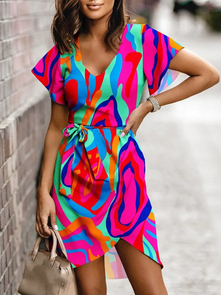 Summer V Neck Print Dresses