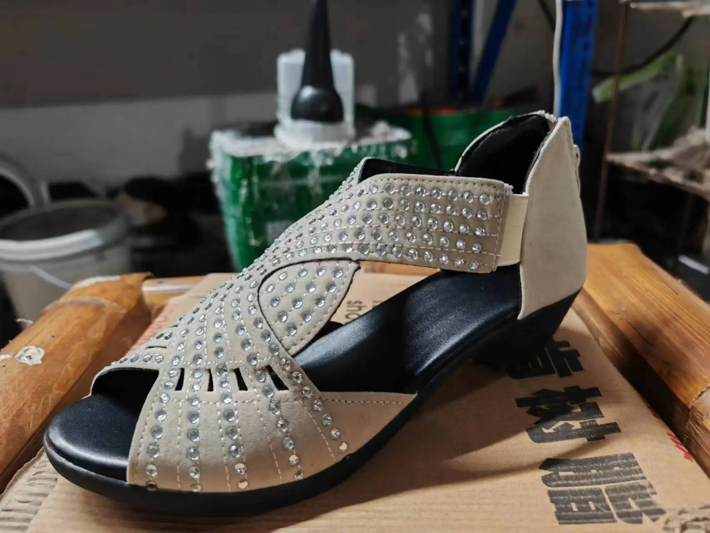 Rhinestone open-toe shoes