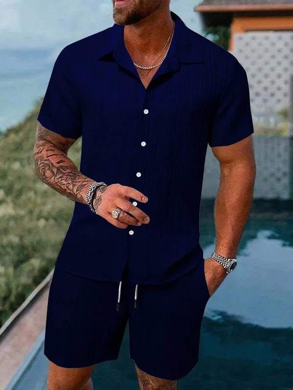 Polo sencillo de verano para hombre, informal, cómodo, holgado, fino, sin capucha, de manga corta, pantalones cortos, traje deportivo urbano de moda para ocio