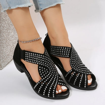 Rhinestone open-toe shoes