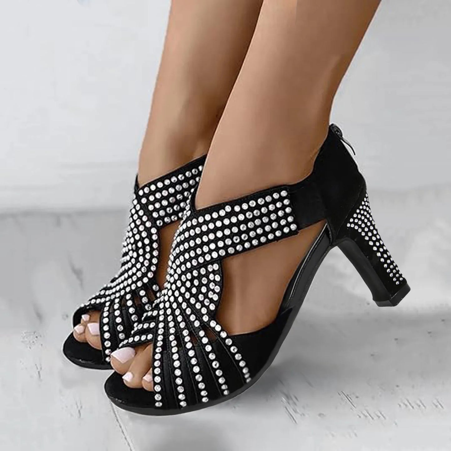 Rhinestone Open Toe High Heel Shoes