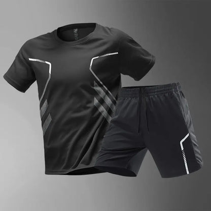 Sommer Eis Seide Sport Männer Sets Neue Quick Dry Atmungsaktive Gym Kleidung Lauf Basketball-Training Kurzarm Tops Shorts Anzug