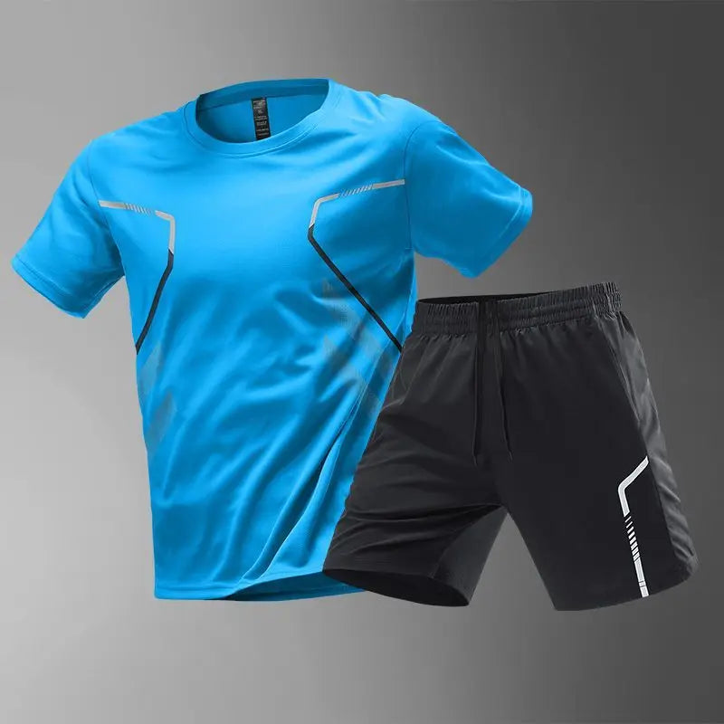 Conjuntos deportivos de seda de hielo de verano para hombre, ropa de gimnasio transpirable de secado rápido, camisetas de manga corta para correr, baloncesto, entrenamiento, pantalones cortos, traje nuevo