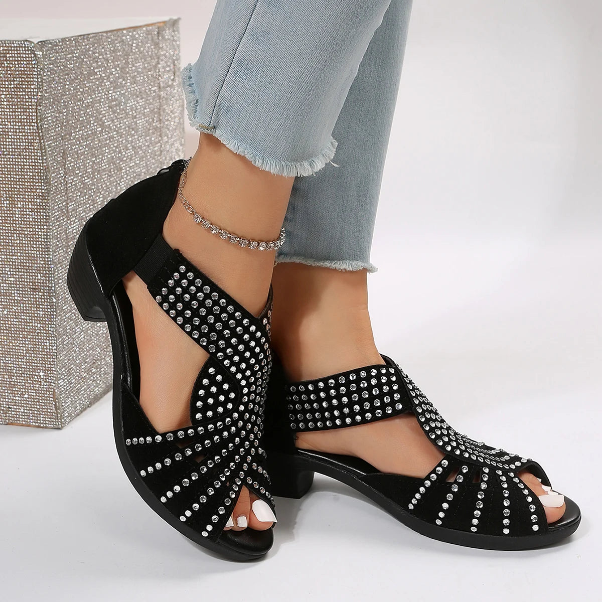 Rhinestone open-toe shoes