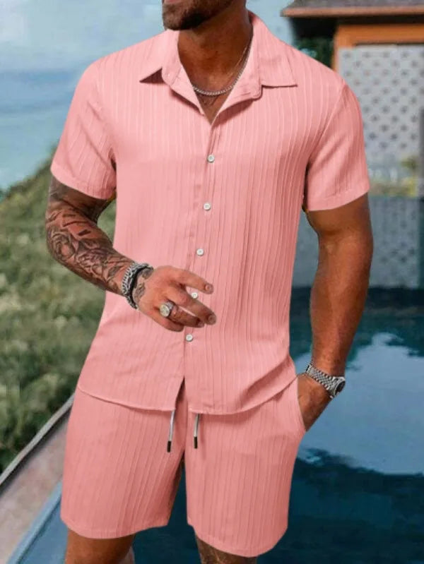 Polo sencillo de verano para hombre, informal, cómodo, holgado, fino, sin capucha, de manga corta, pantalones cortos, traje deportivo urbano de moda para ocio