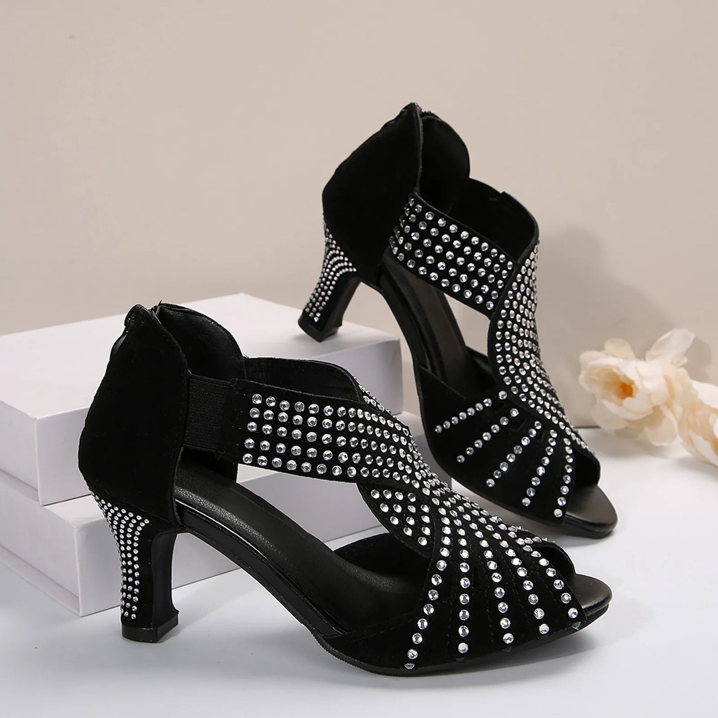 Rhinestone Open Toe High Heel Shoes