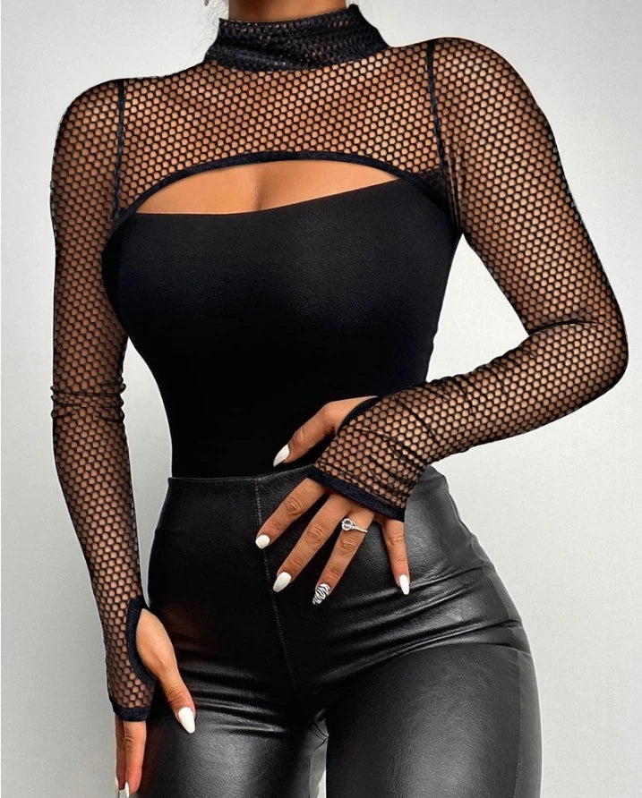 Cutout Long Sleeve Mesh