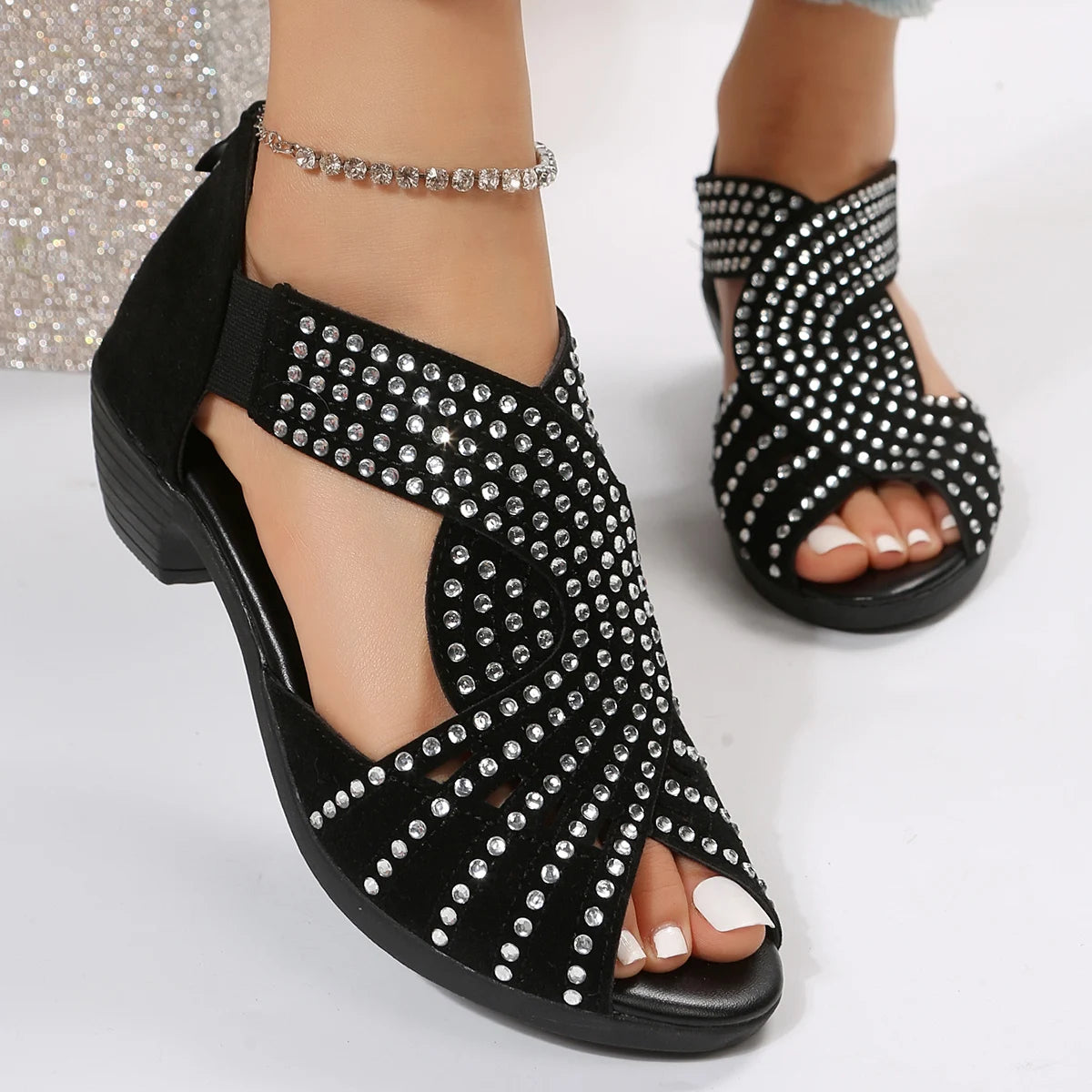 Rhinestone open-toe shoes