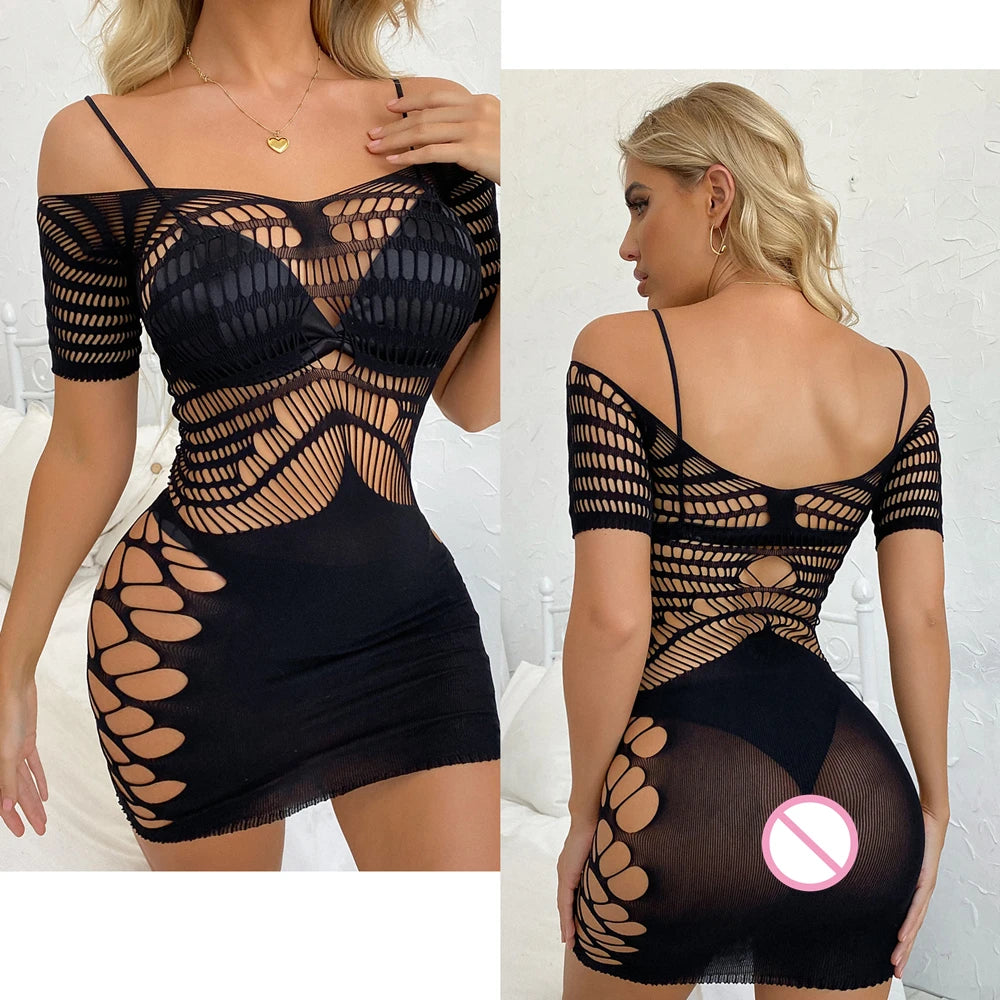 Transparent Mesh Hollow Beach Dress