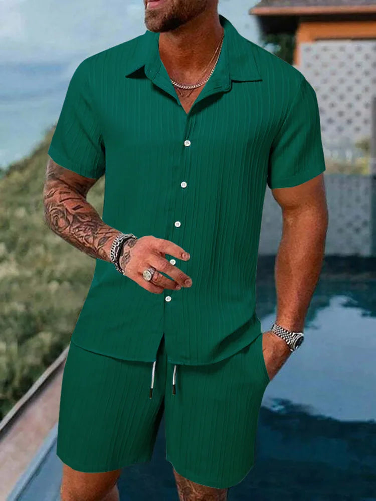 Polo sencillo de verano para hombre, informal, cómodo, holgado, fino, sin capucha, de manga corta, pantalones cortos, traje deportivo urbano de moda para ocio