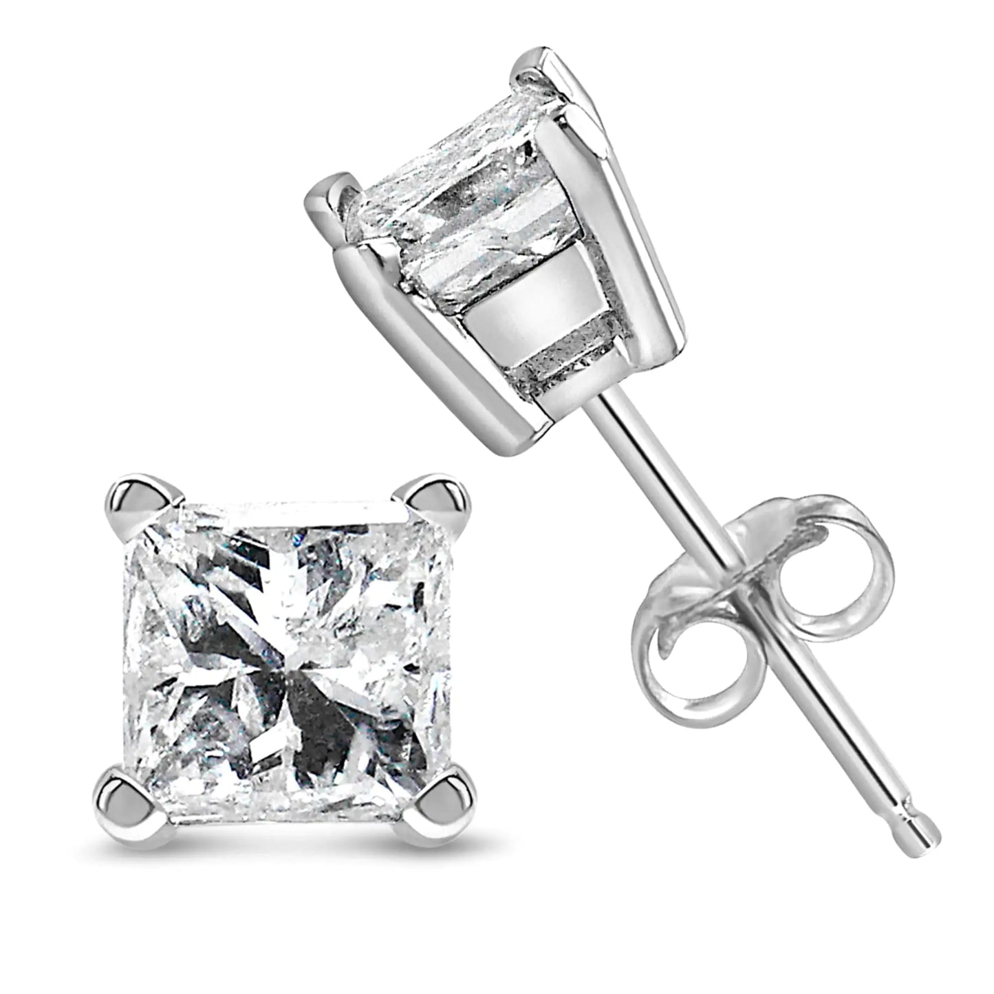 14K White Gold Princess Cut Stud Earrings