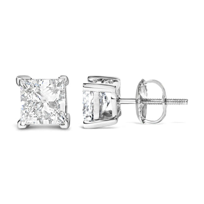 14K White Gold Princess Cut Stud Earrings