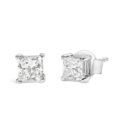 14K White Gold Princess Cut Stud Earrings