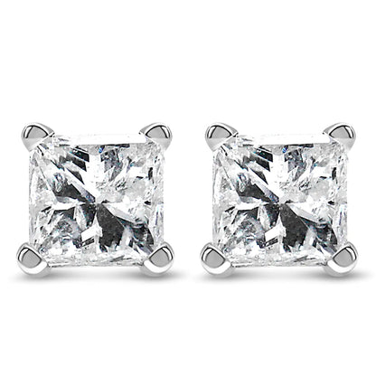 14K White Gold Princess Cut Stud Earrings